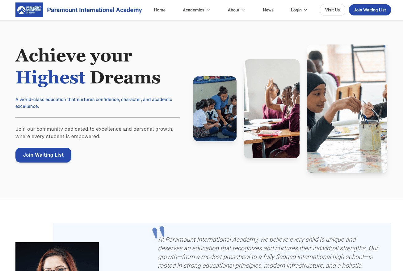 Paramount International Academy School Information System site preview