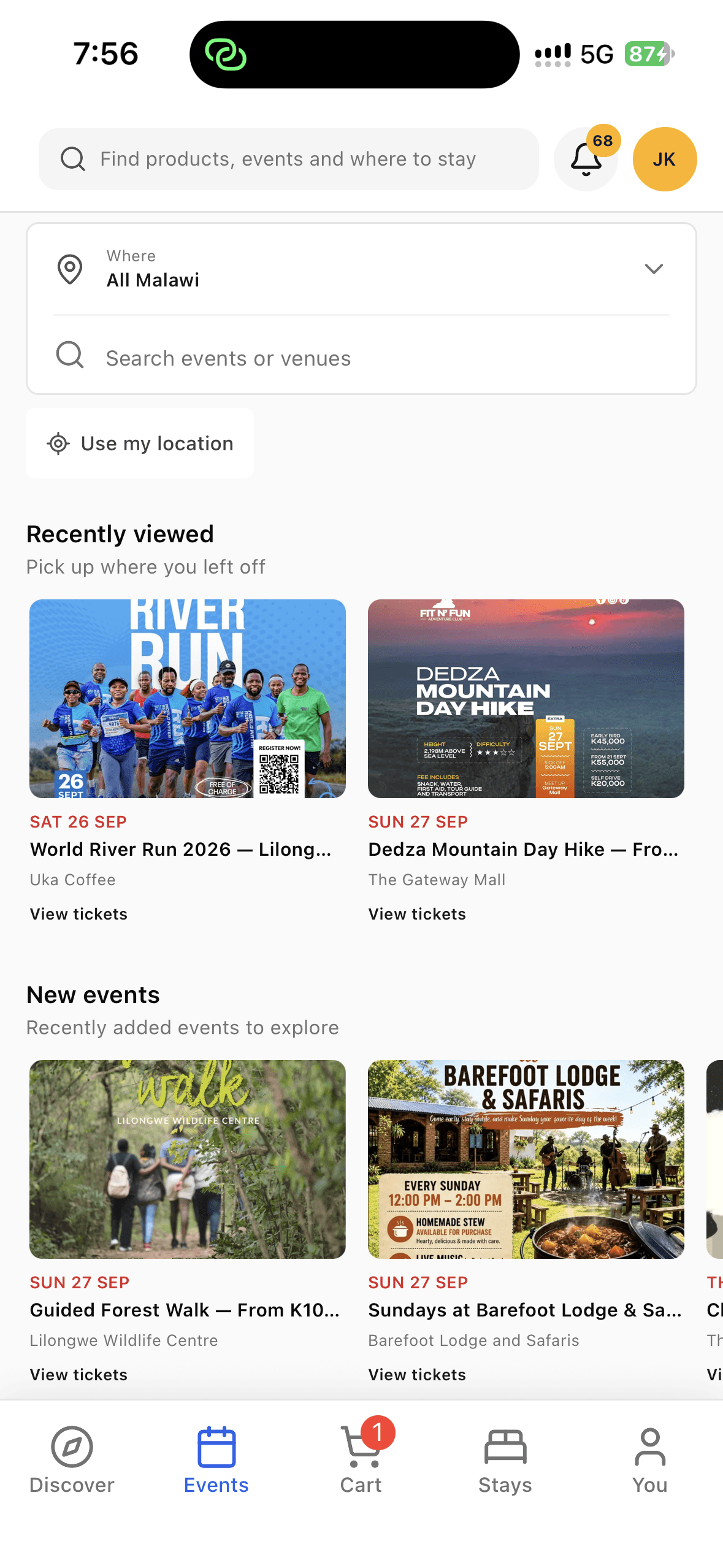 Tambala Market events screen