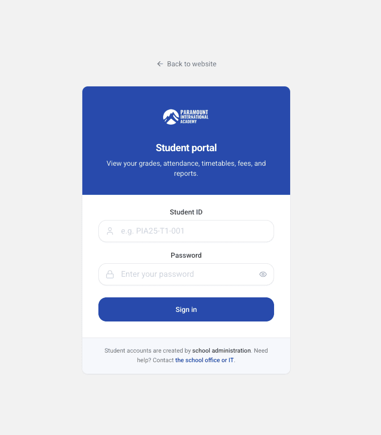 Student Login — secure portal entry for students, teachers, parents, and staff.