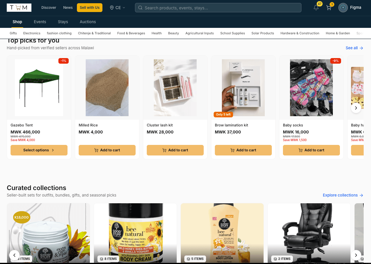 Top Picks — curated featured products on the marketplace homepage.