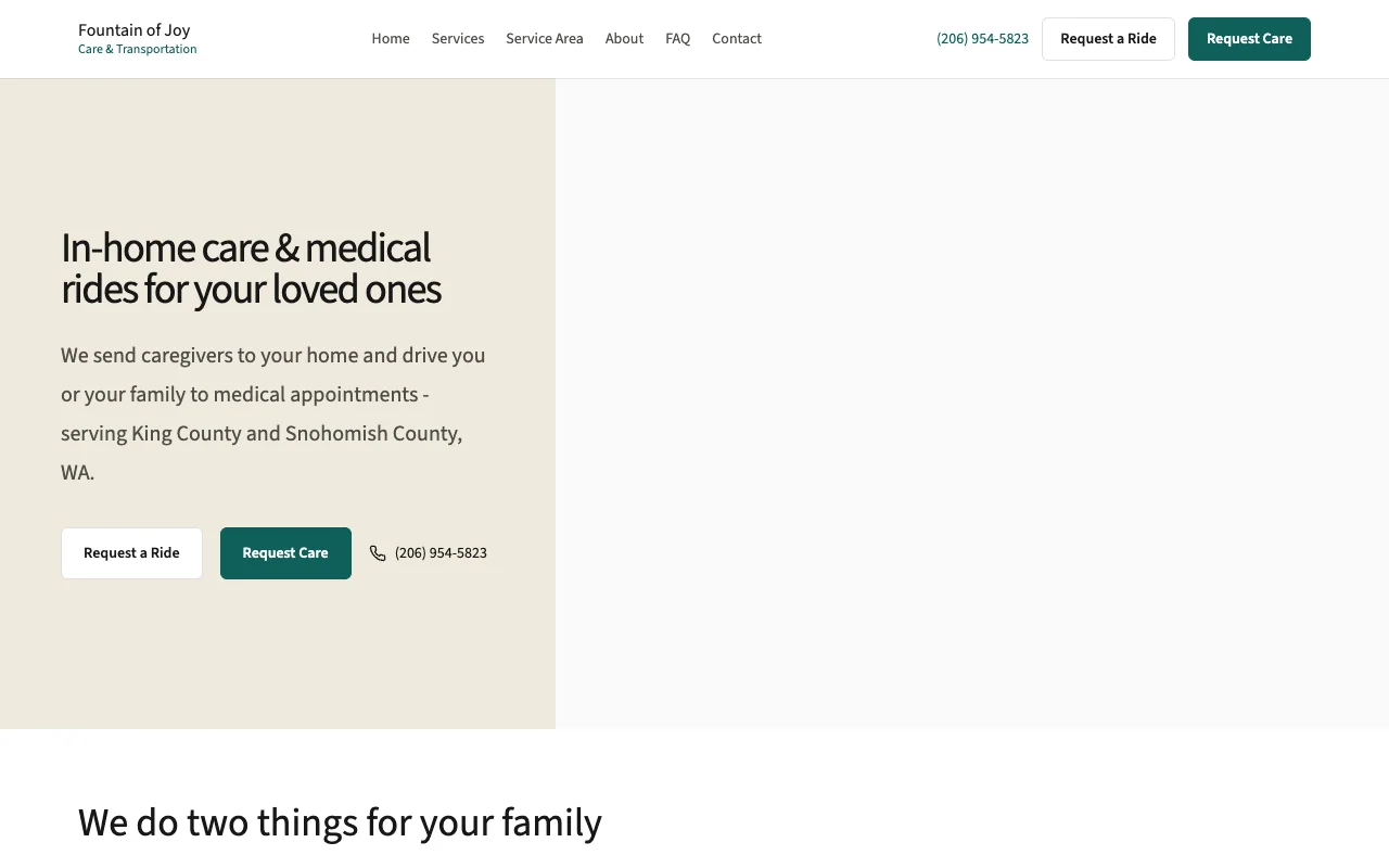 Fountain of Joy’s care and transportation website